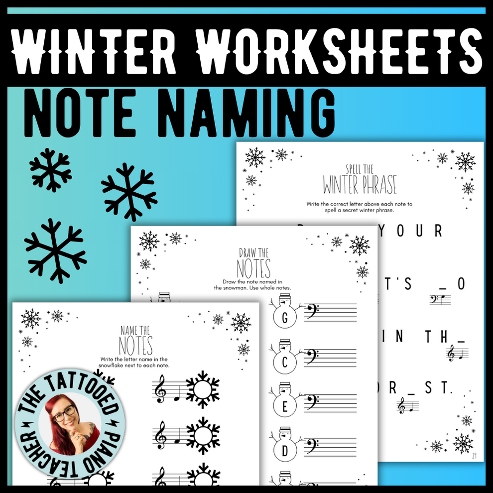 Winter Note Sheets Winter NOTE NAMING Music Worksheets – The Tattooed Piano Teacher