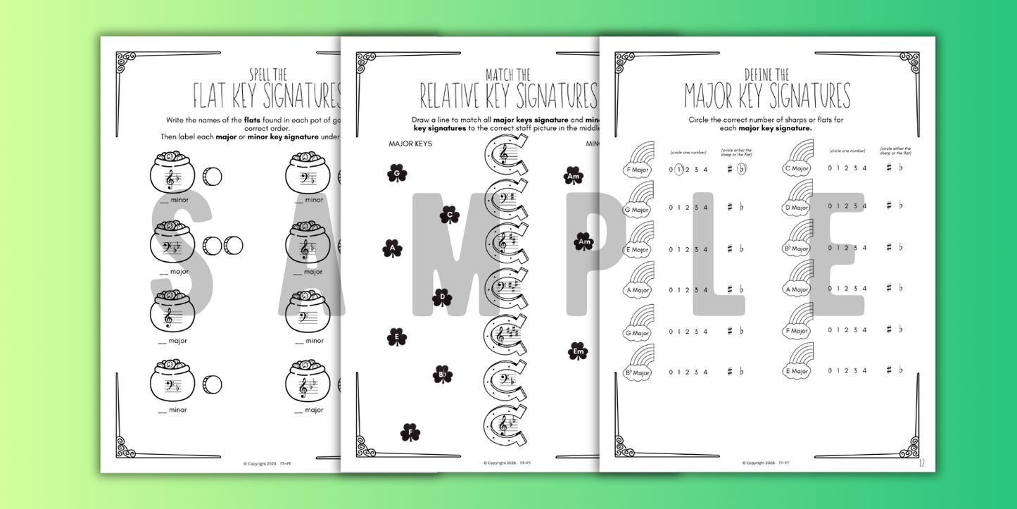 St. Patrick's Day KEY SIGNATURES Worksheets
