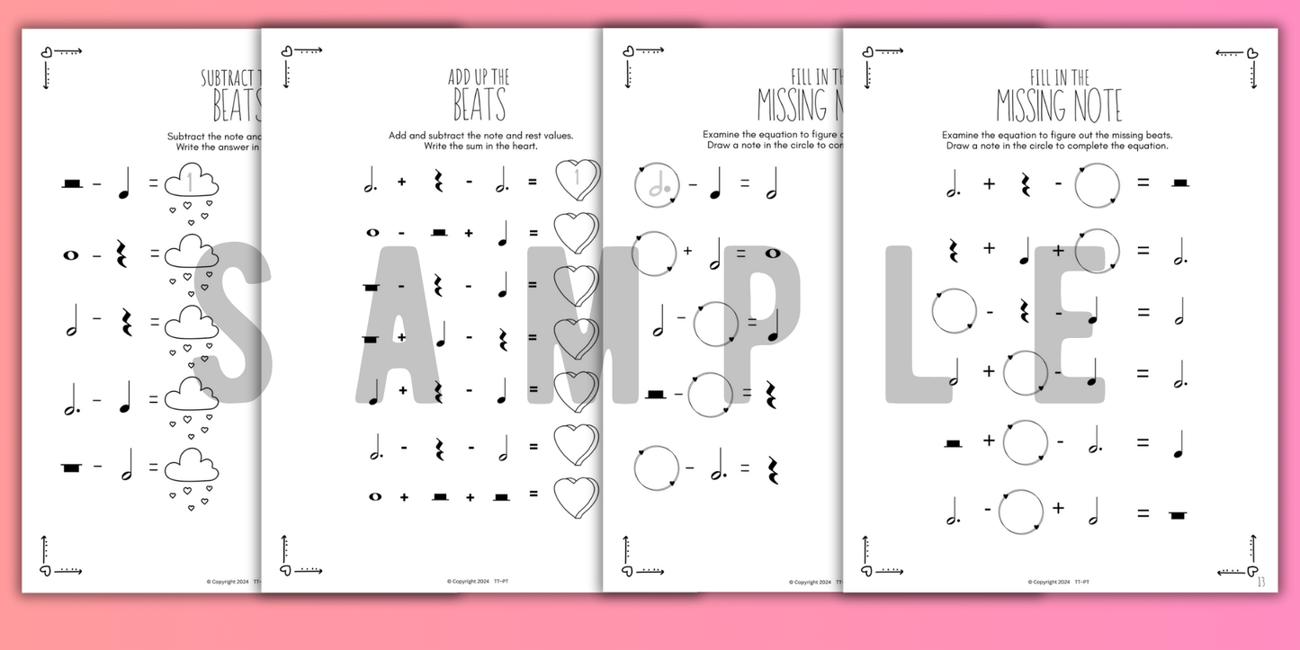Valentine's Day MUSIC MATH Music Worksheets