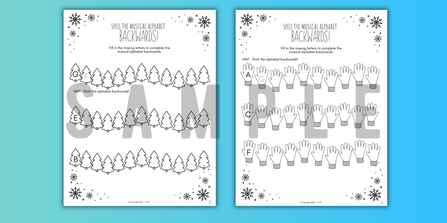 Winter MUSICAL ALPHABET Music Worksheets