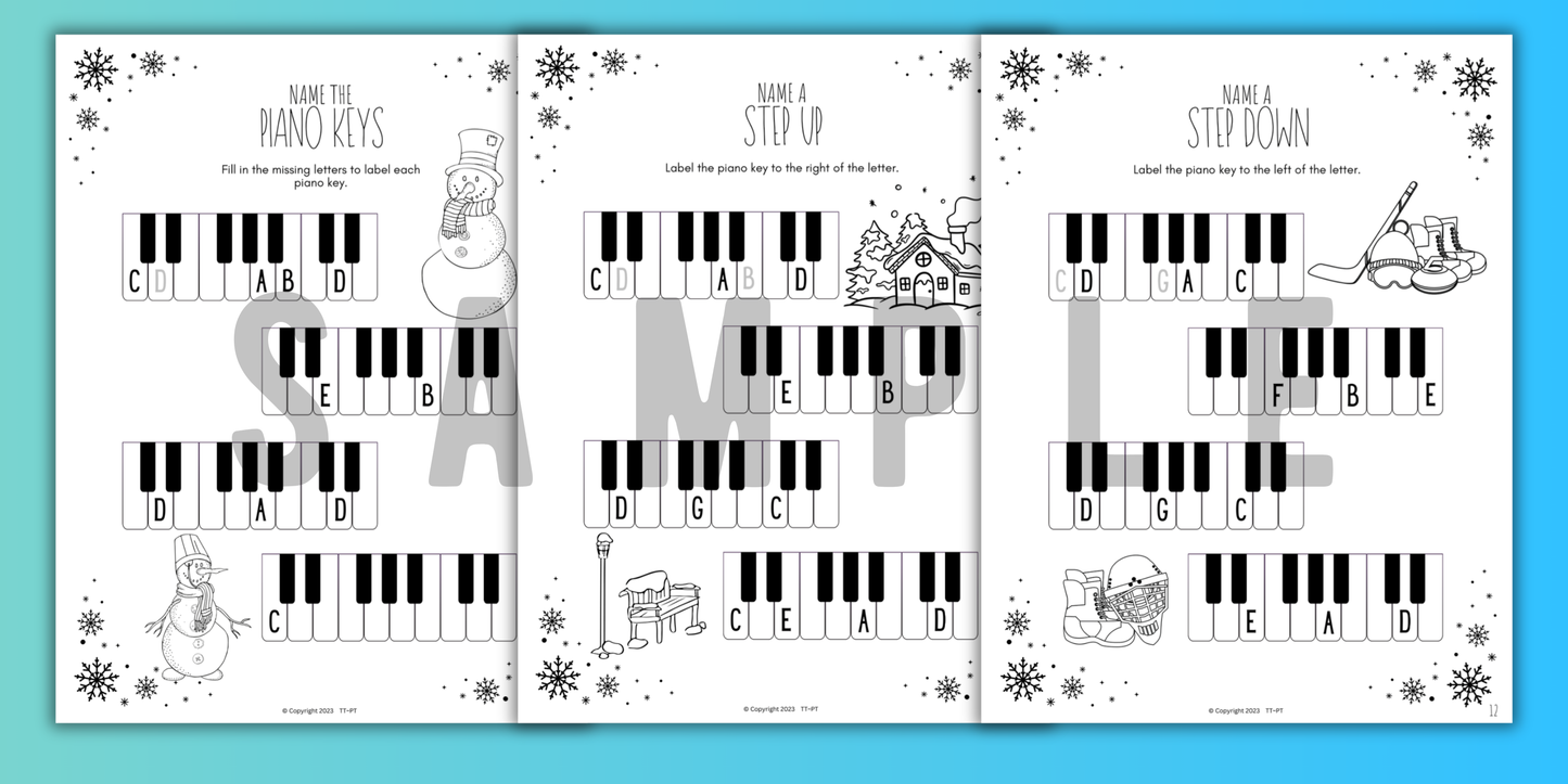 Winter PIANO KEYS Music Worksheets