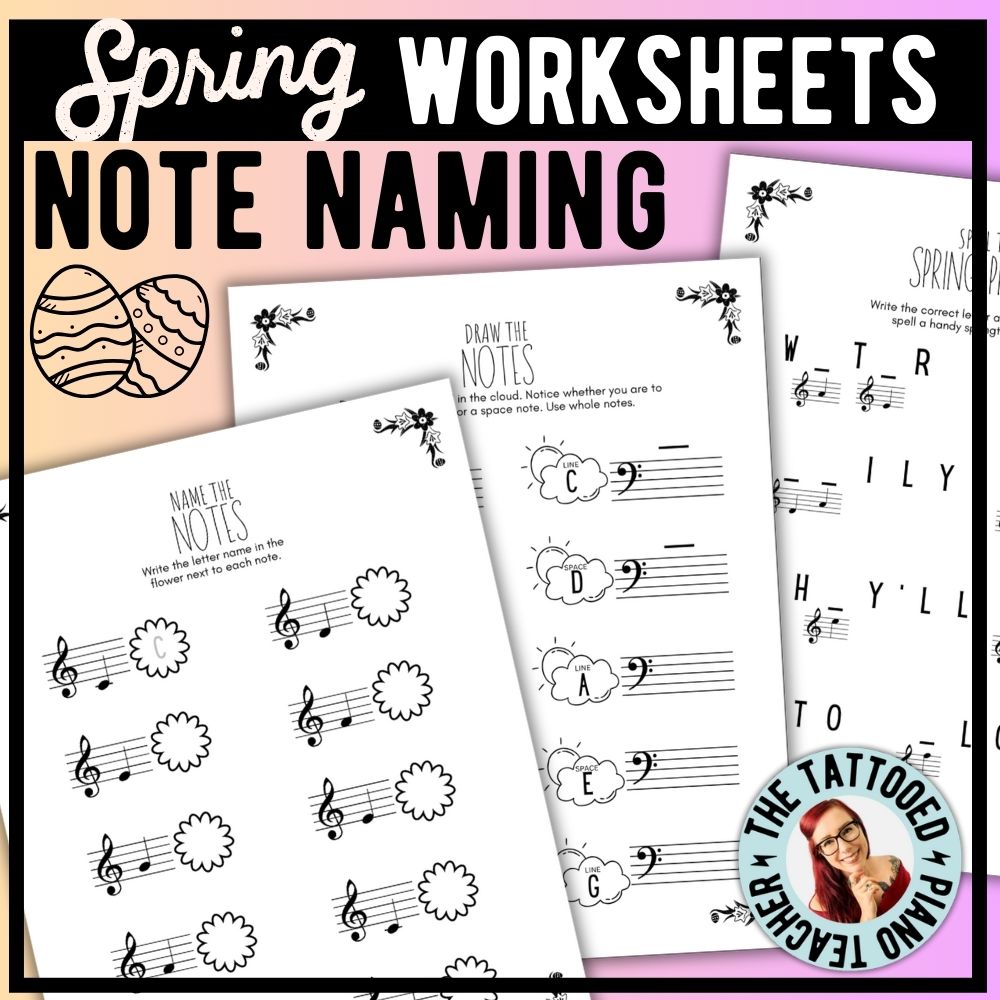 Spring NOTE NAMING Music Worksheets – The Tattooed Piano Teacher