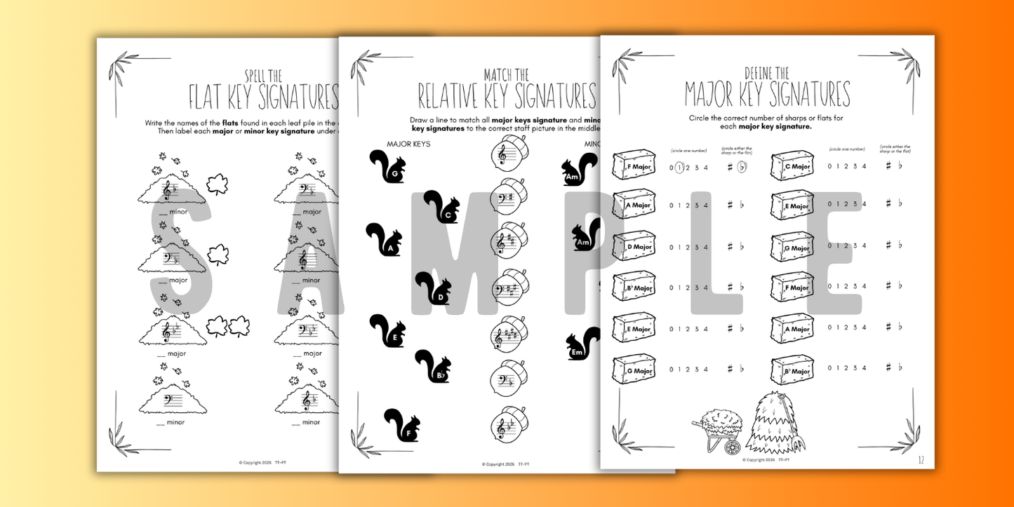 Fall KEY SIGNATURES Worksheets