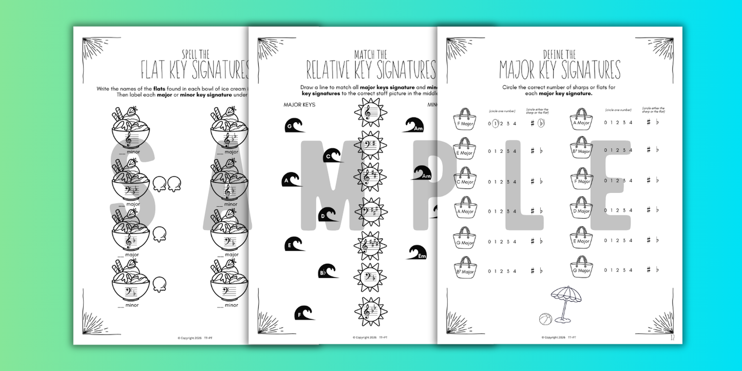 Summer KEY SIGNATURES Worksheets