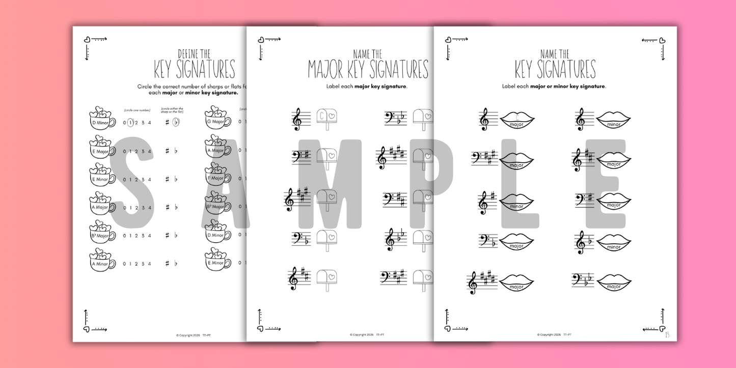 Valentine's Day KEY SIGNATURES Worksheets