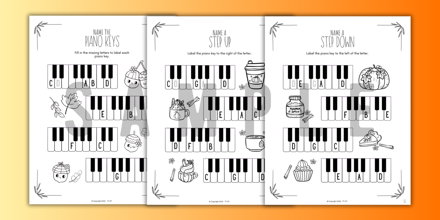Fall PIANO KEYS Music Worksheets