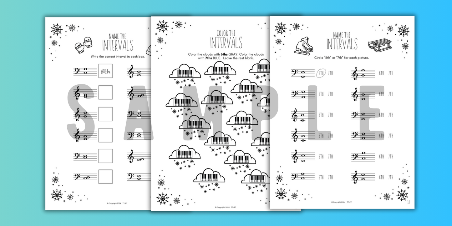 Winter INTERVALS Music Worksheets