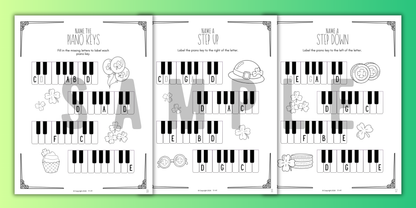 St. Patrick's Day PIANO KEYS Music Worksheets