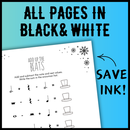 Winter MUSIC MATH Music Worksheets