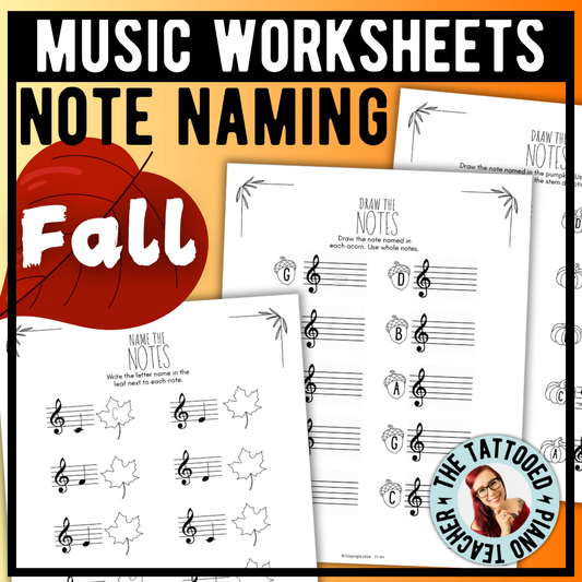Fall NOTE NAMING Music Worksheets