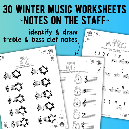 Winter NOTE NAMING Music Worksheets