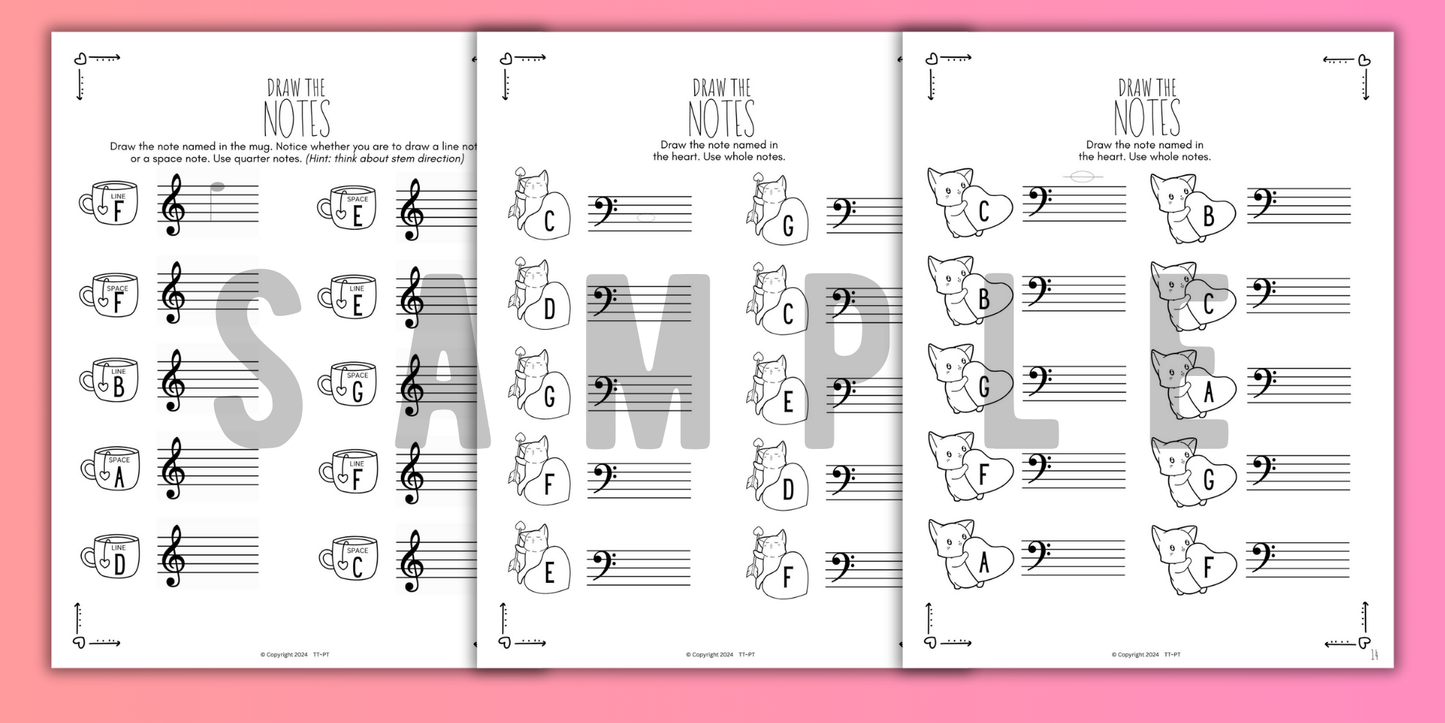 Valentine's Day NOTE NAMING Music Worksheets
