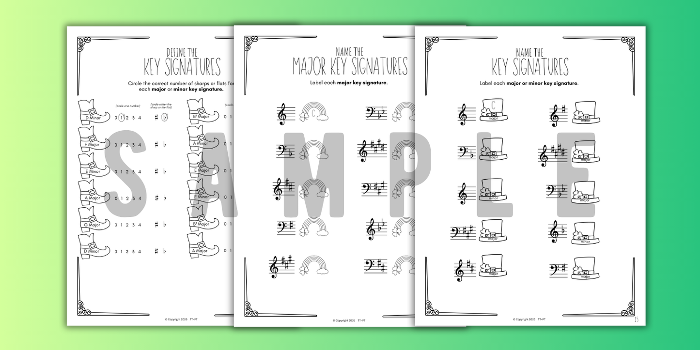 St. Patrick's Day KEY SIGNATURES Worksheets