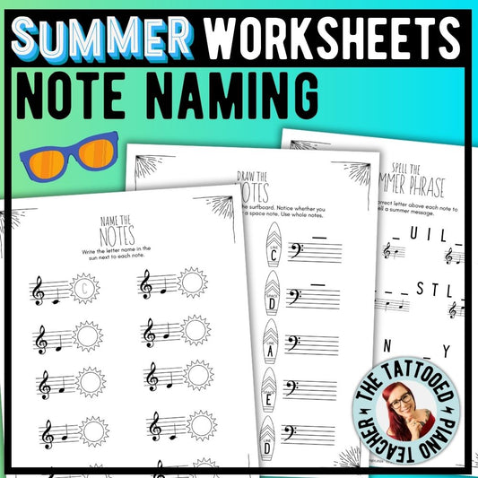 Summer NOTE NAMING Music Worksheets