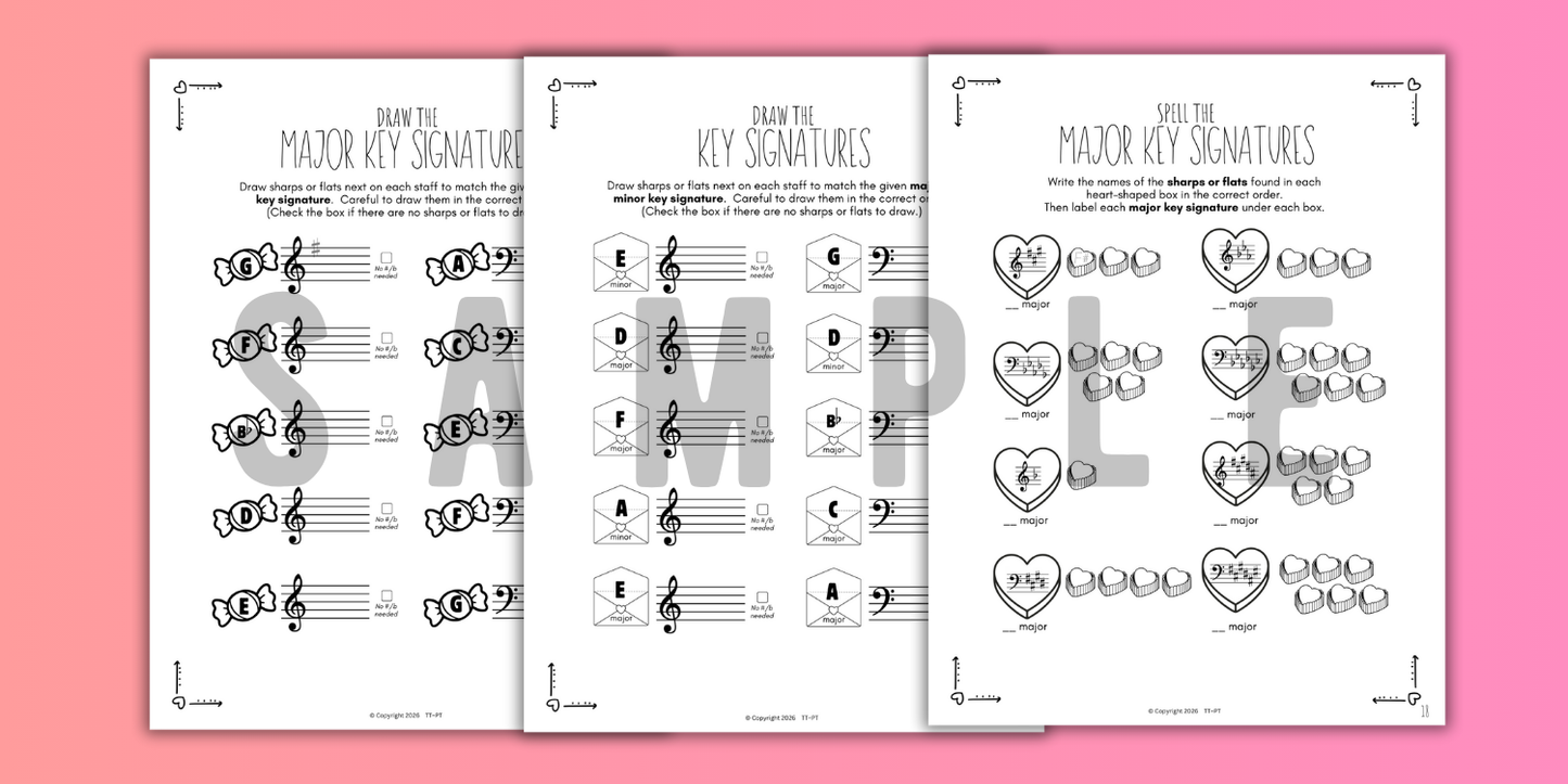 Valentine's Day KEY SIGNATURES Worksheets