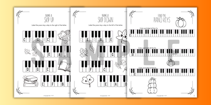 Fall PIANO KEYS Music Worksheets