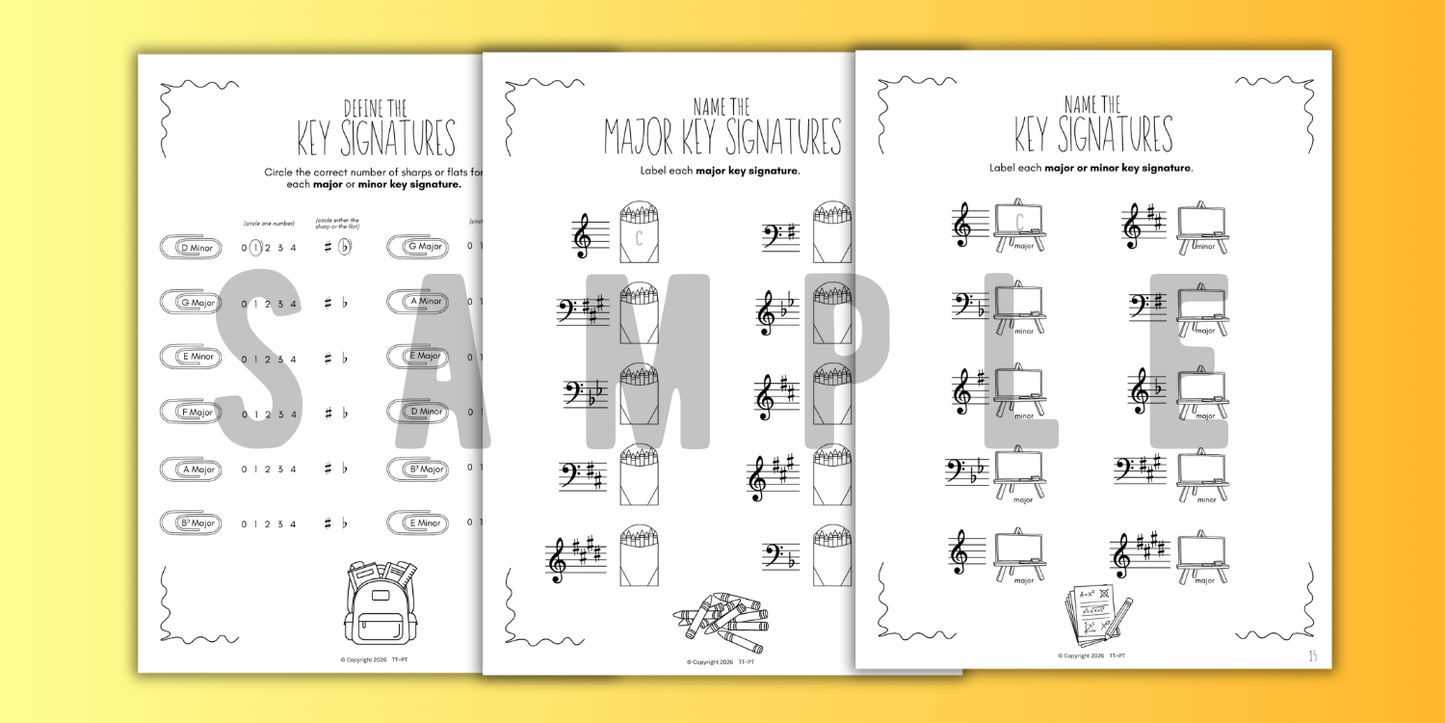 Back to School KEY SIGNATURES Worksheets