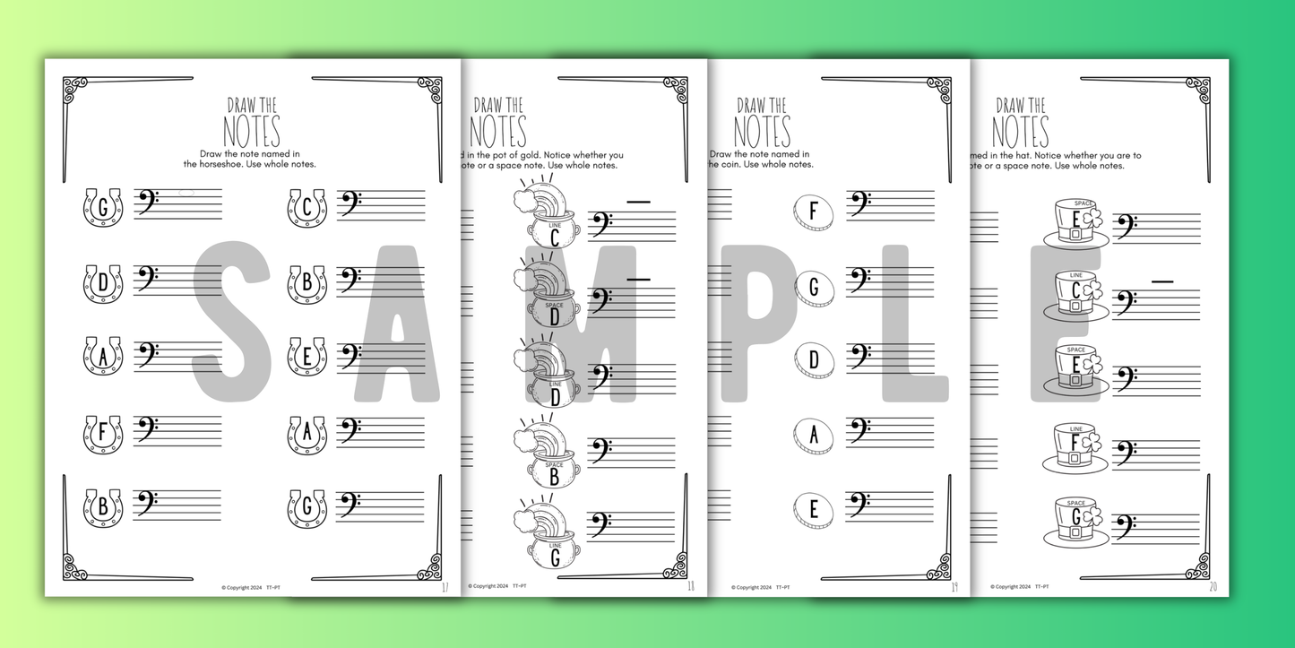 St. Patrick's Day NOTE NAMING Music Worksheets