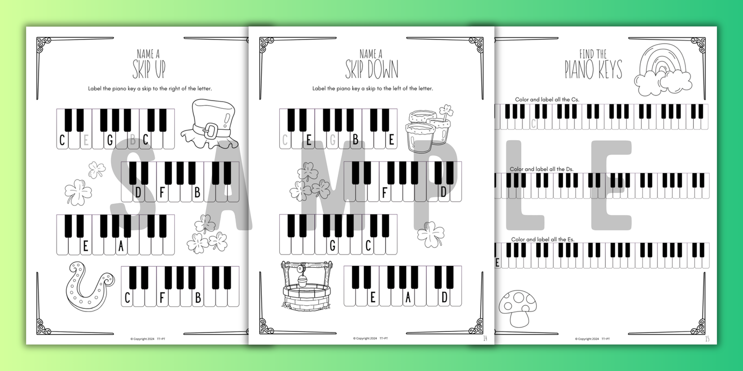 St. Patrick's Day PIANO KEYS Music Worksheets