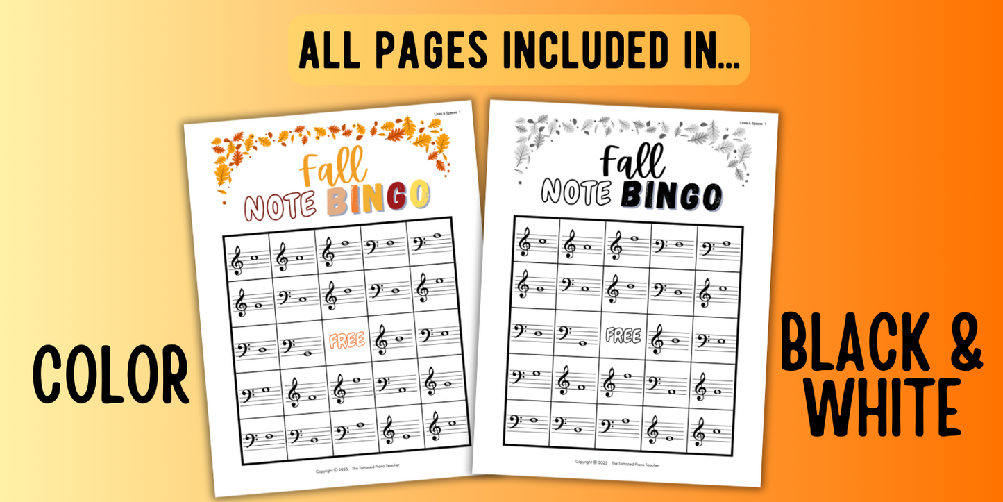 Fall Music Note Bingo