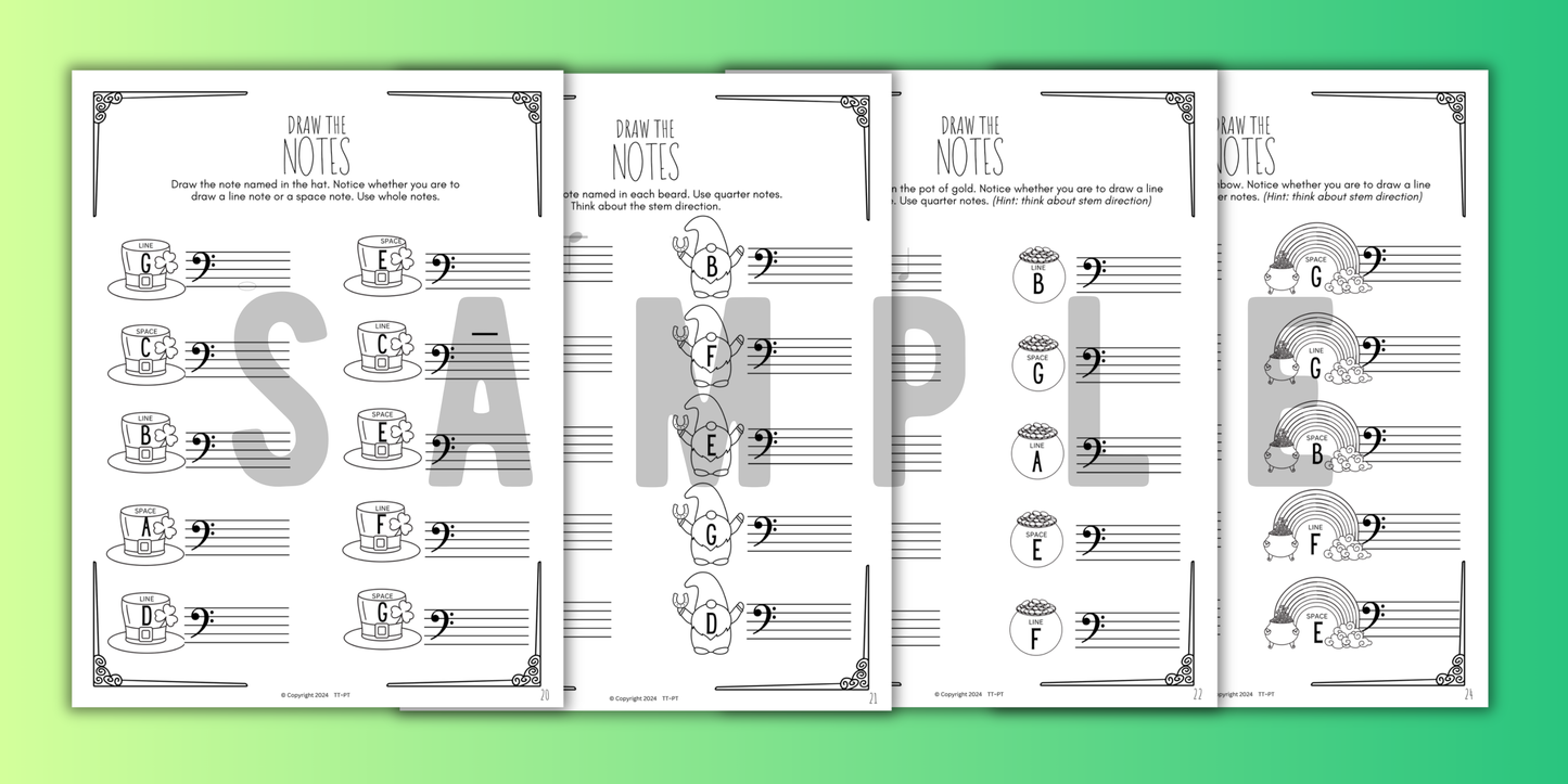 St. Patrick's Day NOTE NAMING Music Worksheets