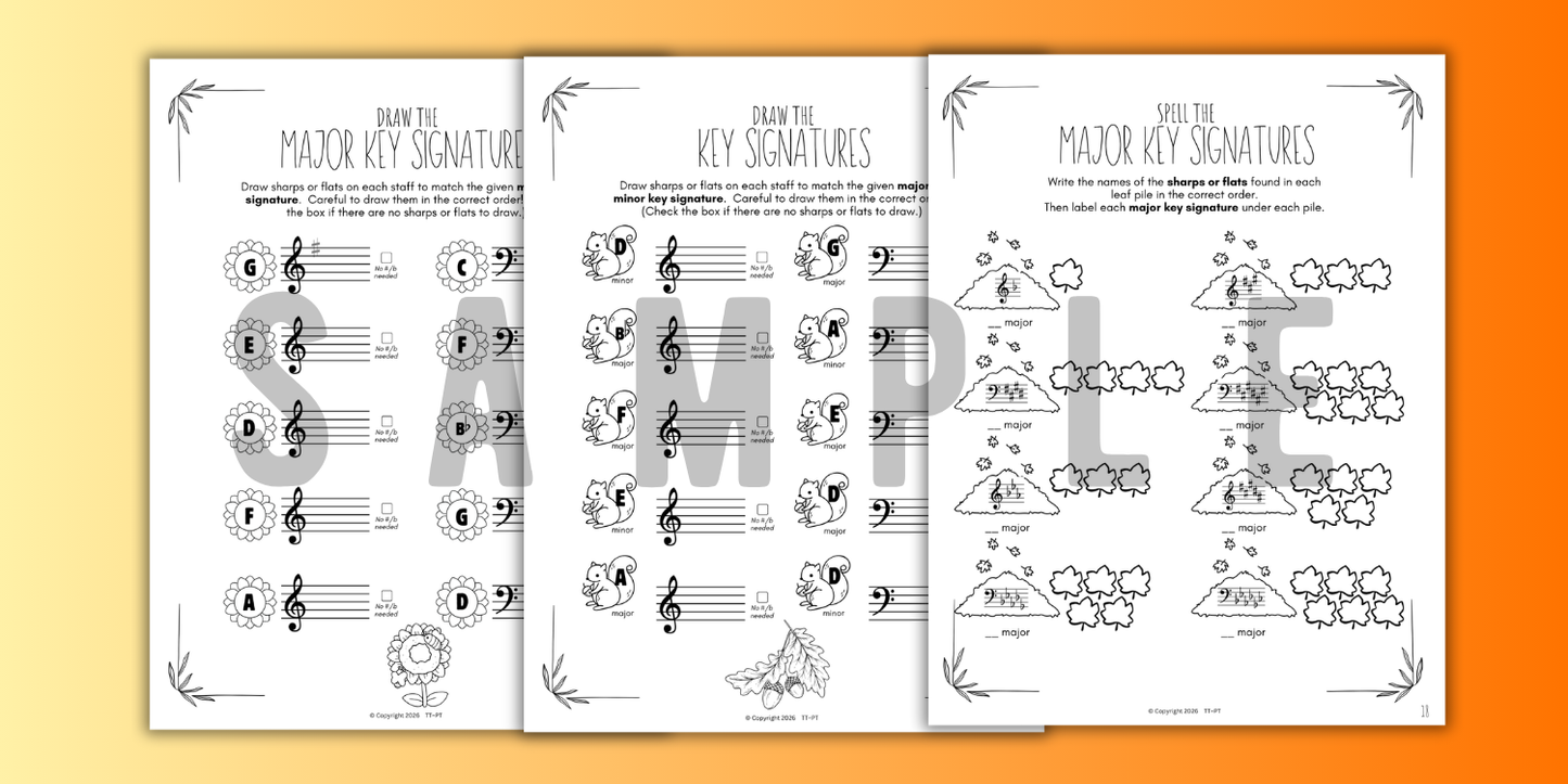 Fall KEY SIGNATURES Worksheets