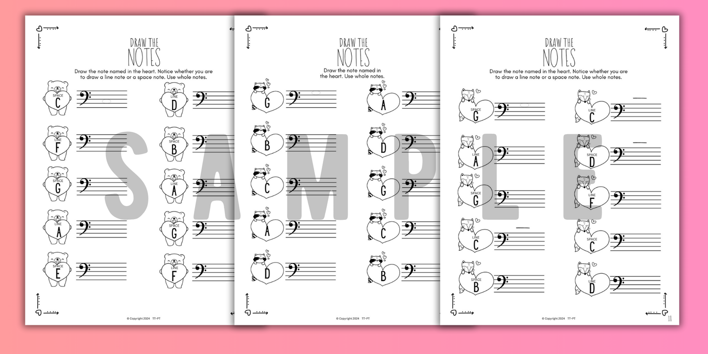 Valentine's Day NOTE NAMING Music Worksheets