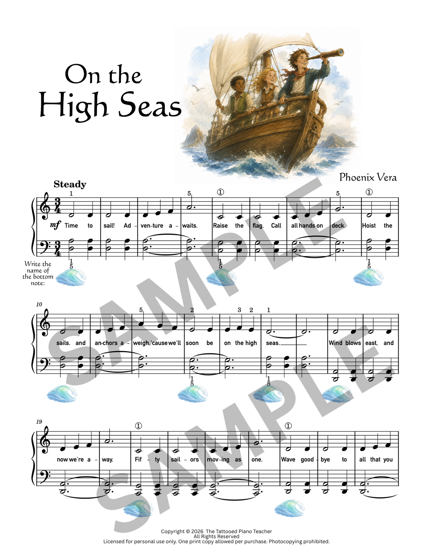 On the High Seas - Level 2A Elementary Fantasy Piano Solo Sheet Music