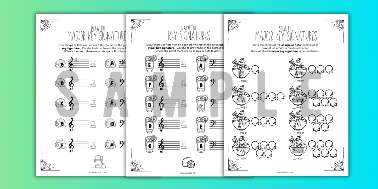 Summer KEY SIGNATURES Worksheets