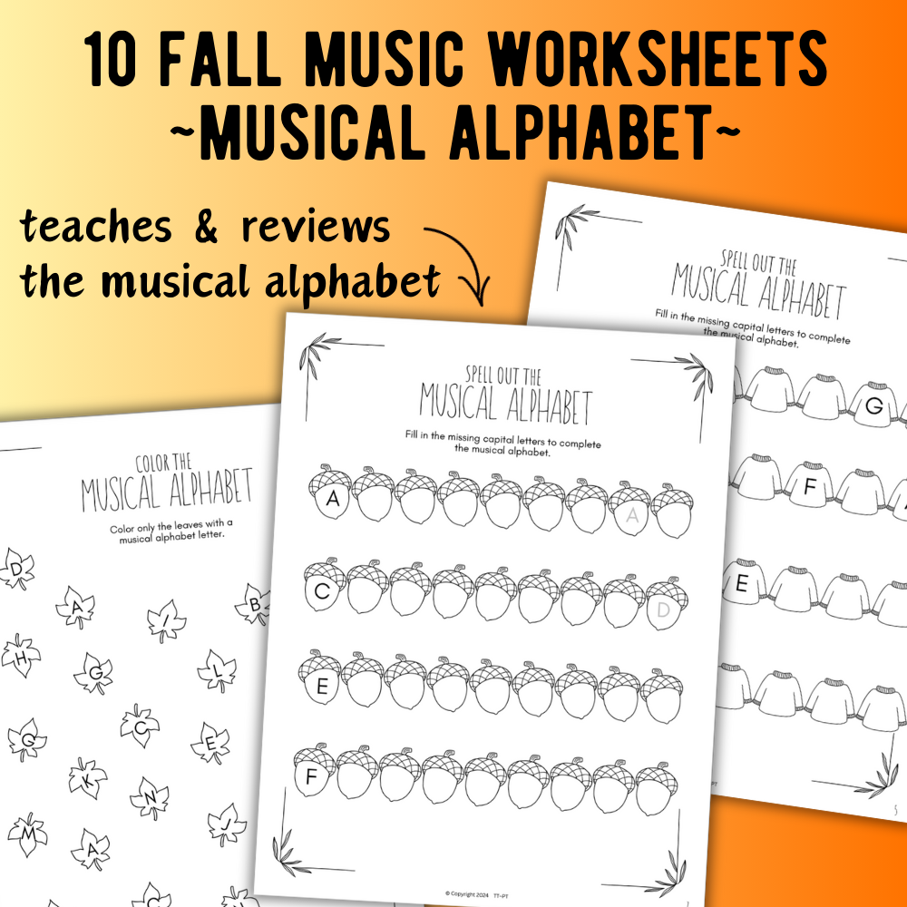 Fall MUSICAL ALPHABET Music Worksheets