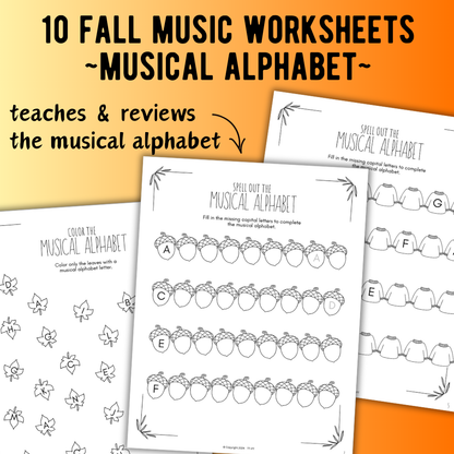 Fall MUSICAL ALPHABET Music Worksheets