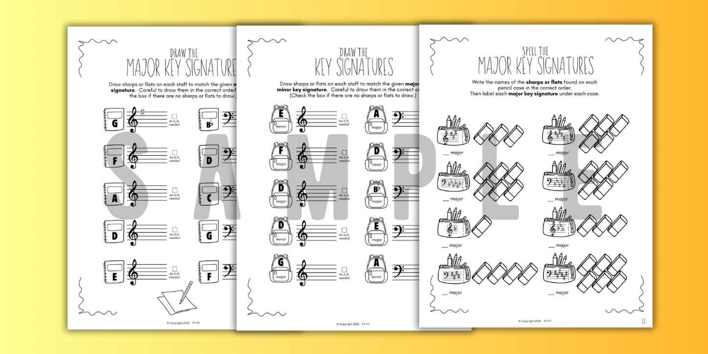 Back to School KEY SIGNATURES Worksheets