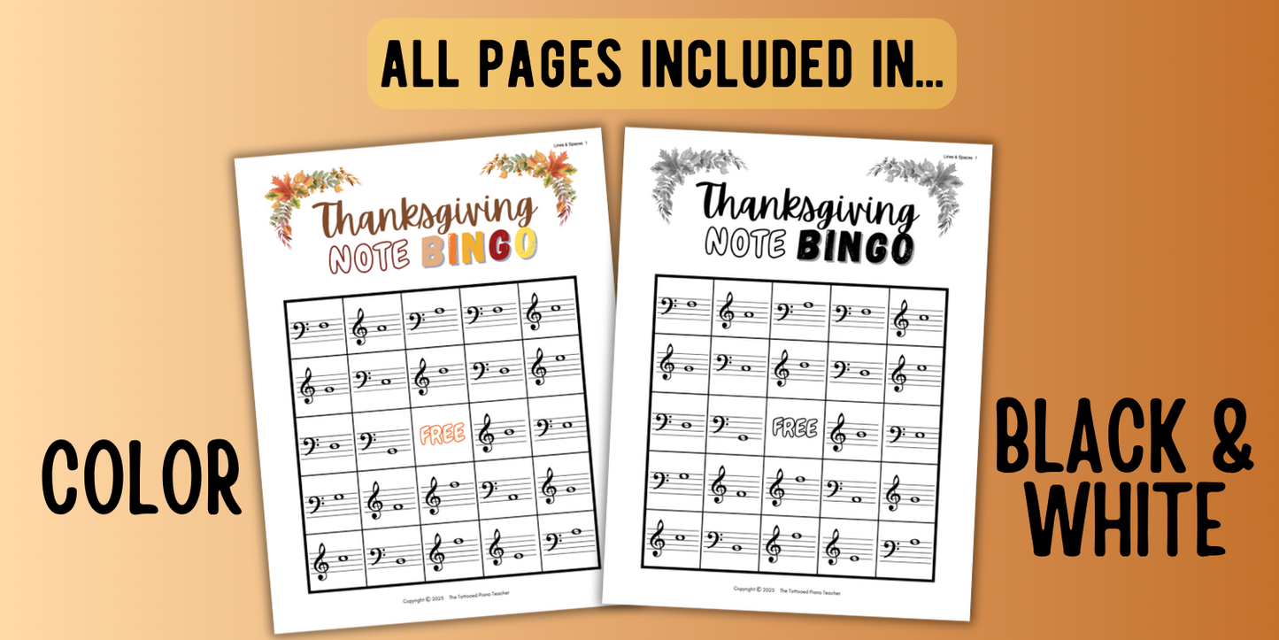 Thanksgiving Music Note Bingo