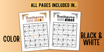 Thanksgiving Music Note Bingo