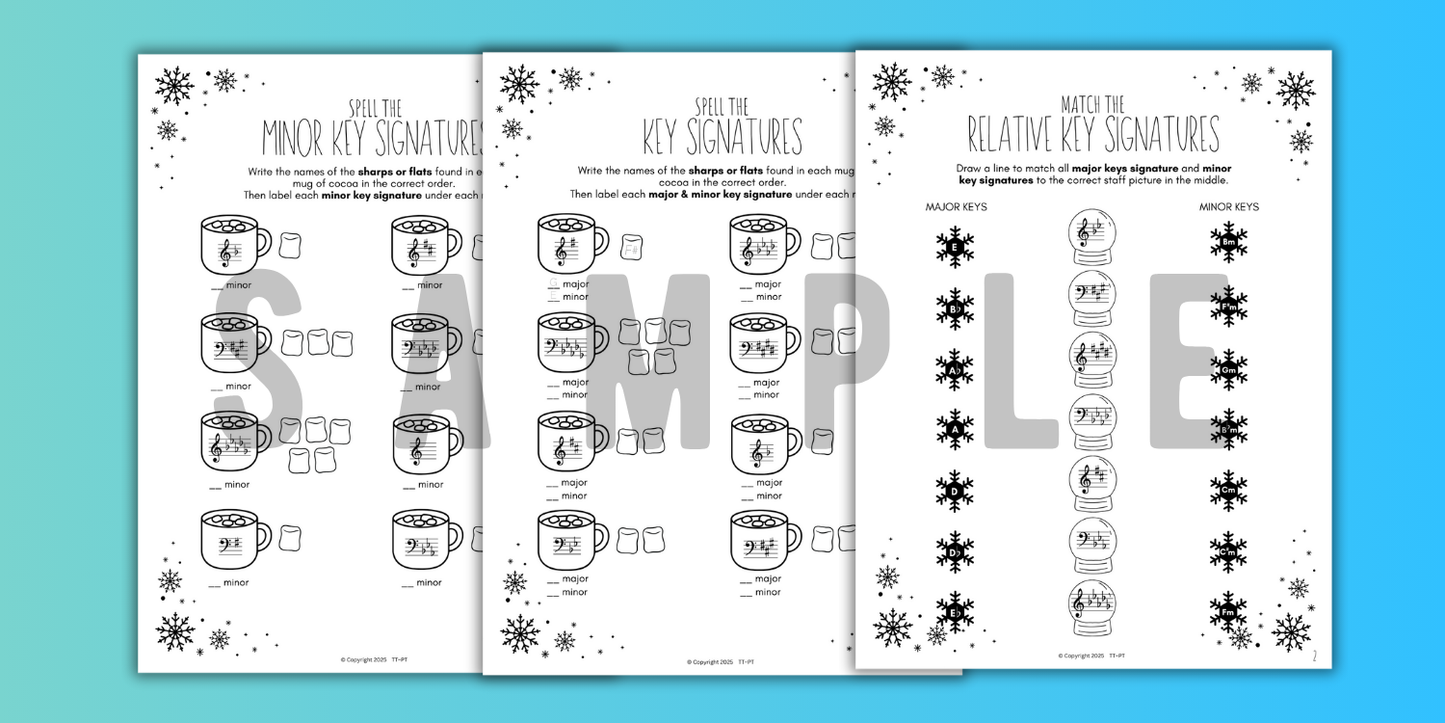 Winter KEY SIGNATURES Worksheets