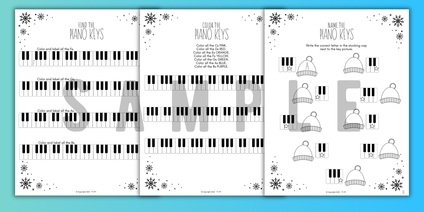 Winter PIANO KEYS Music Worksheets