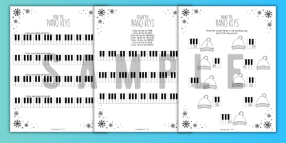 Winter PIANO KEYS Music Worksheets