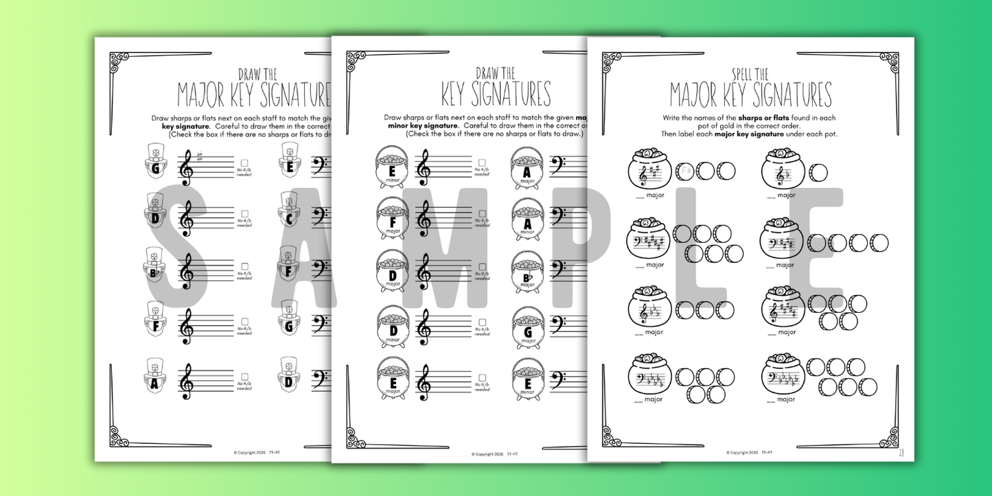 St. Patrick's Day KEY SIGNATURES Worksheets