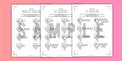Valentine's Day KEY SIGNATURES Worksheets