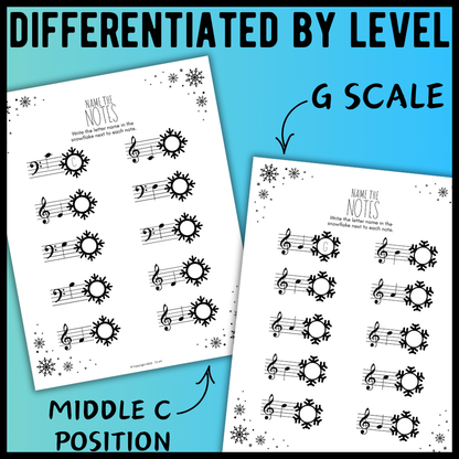 Winter NOTE NAMING Music Worksheets