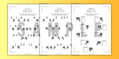 Back to School PIANO KEYS Music Worksheets