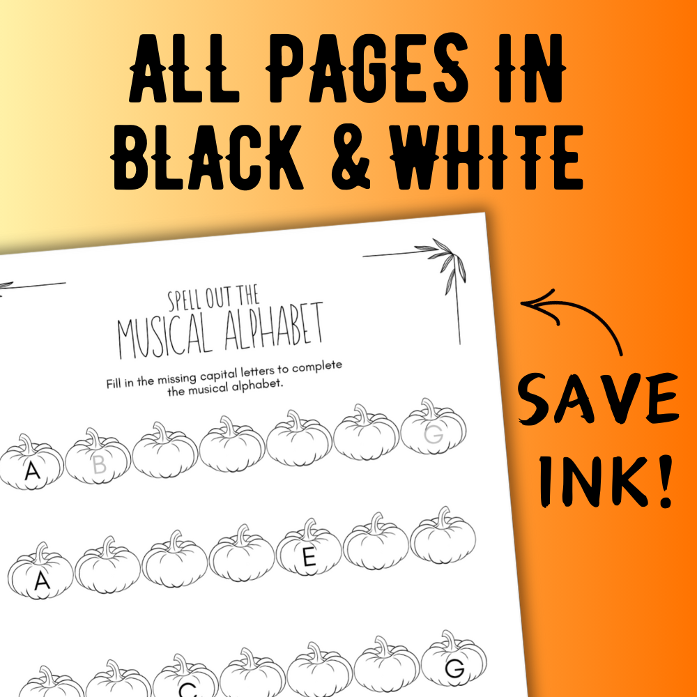 Fall MUSICAL ALPHABET Music Worksheets