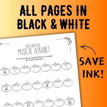 Fall MUSICAL ALPHABET Music Worksheets