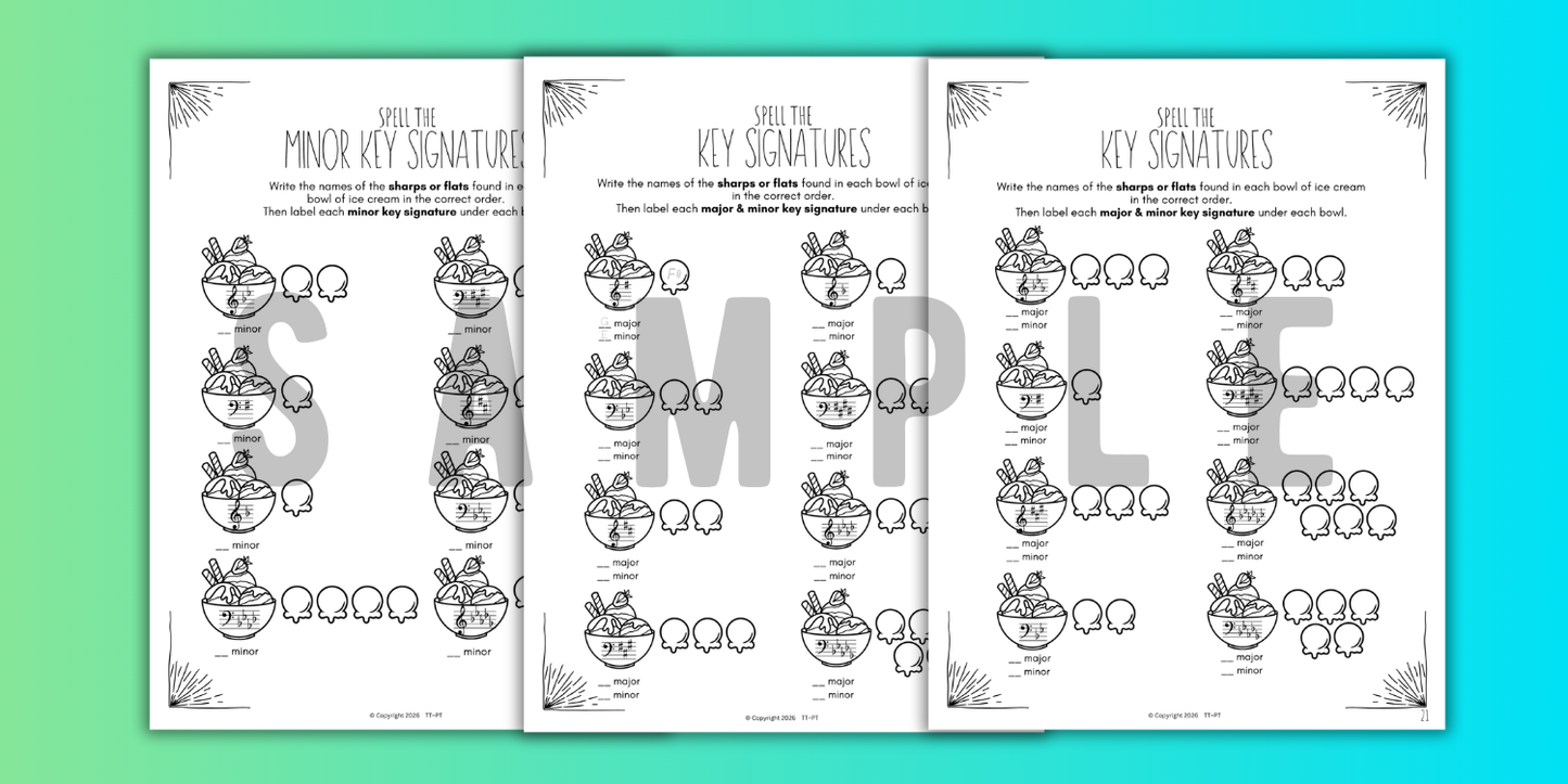 Summer KEY SIGNATURES Worksheets