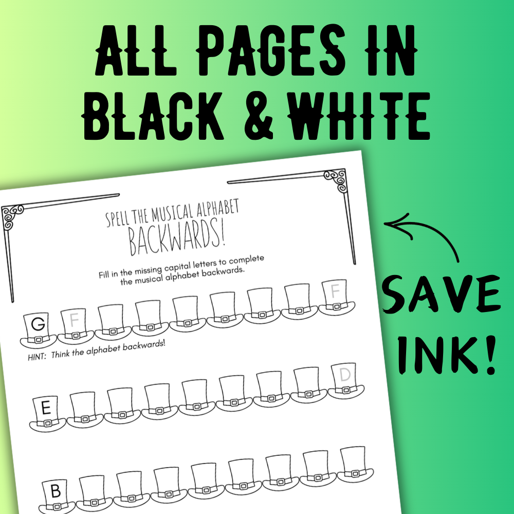 St. Patrick's Day MUSICAL ALPHABET Music Worksheets