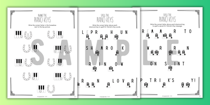 St. Patrick's Day PIANO KEYS Music Worksheets