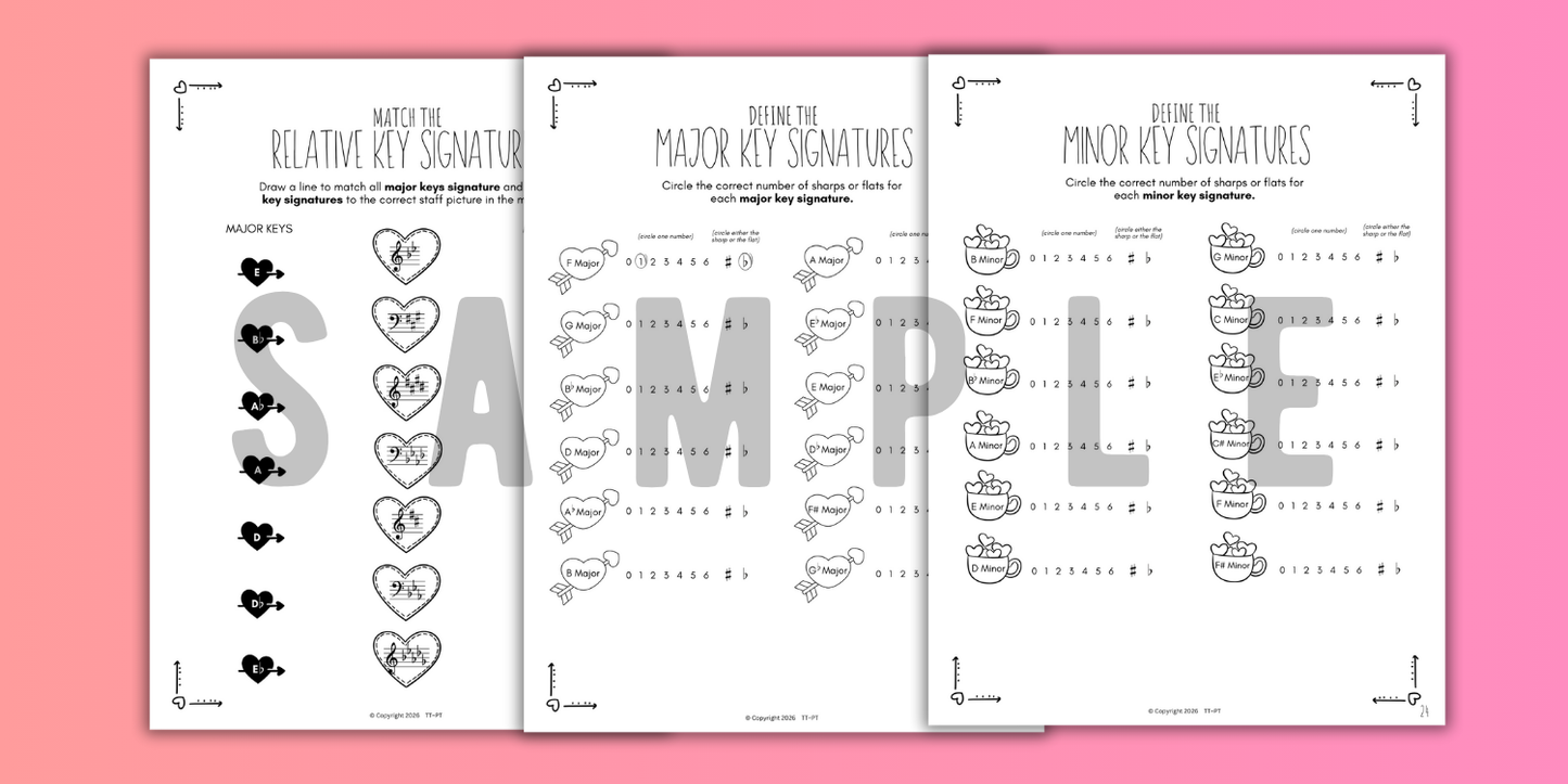 Valentine's Day KEY SIGNATURES Worksheets