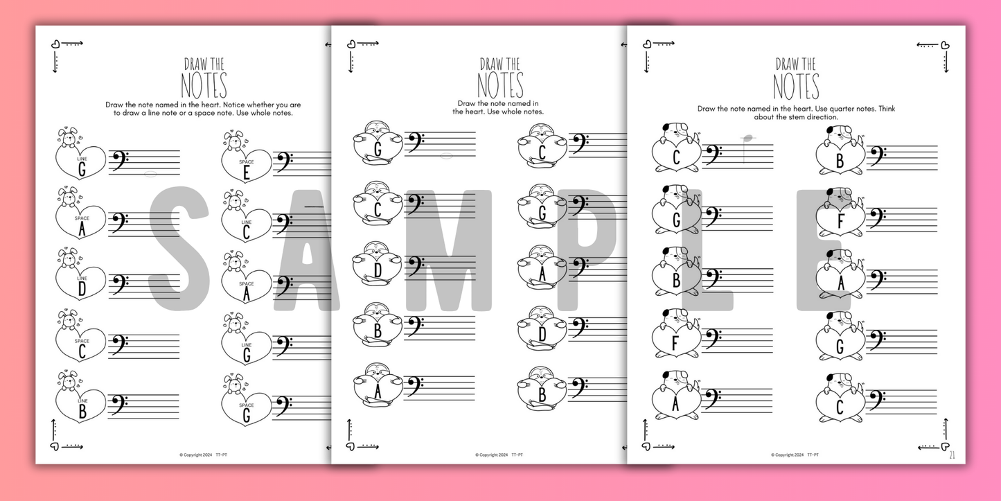 Valentine's Day NOTE NAMING Music Worksheets