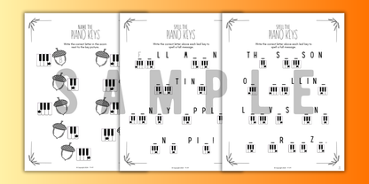 Fall PIANO KEYS Music Worksheets