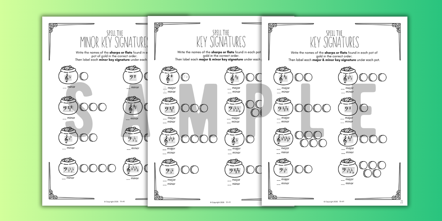 St. Patrick's Day KEY SIGNATURES Worksheets